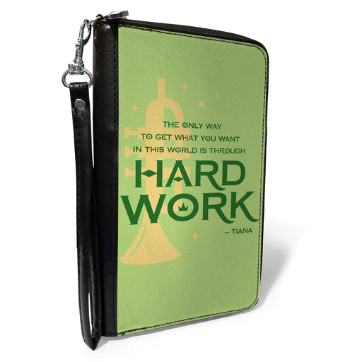 PU Zip Around Wallet Rectangle - The Princess and the Frog Tiana's HARD WORK Quote Greens Clutch Zip Around Wallets Disney   