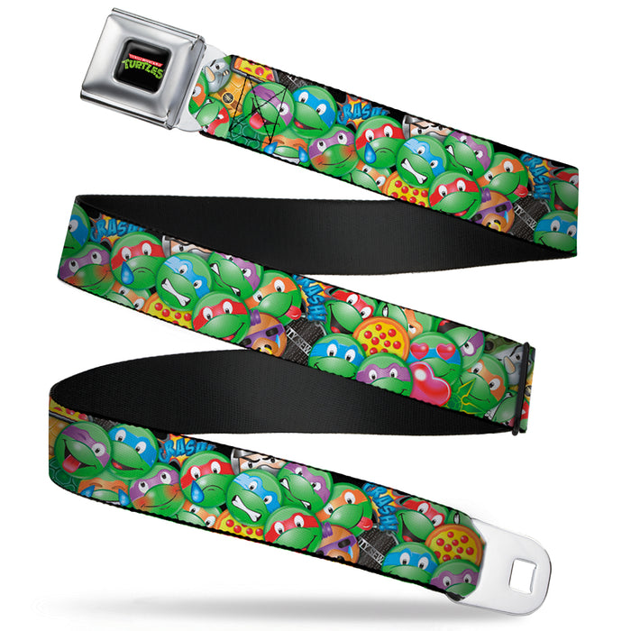 Classic TMNT Logo Full Color Seatbelt Belt - Classic TMNT Turtle Expressions/Pizza/Turtle Shell Buttons Stacked Webbing Seatbelt Belts Nickelodeon   