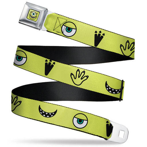 Monsters Inc. Mike Smiling Face Full Color Greens/Black/White Seatbelt Belt - Monsters Inc. Mike 4-Icons Greens/Black/White Webbing Seatbelt Belts Disney   