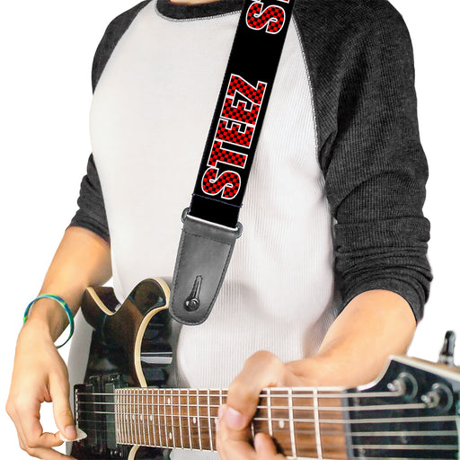 Guitar Strap - STEEZ Black Checker Black Red Guitar Straps Buckle-Down   