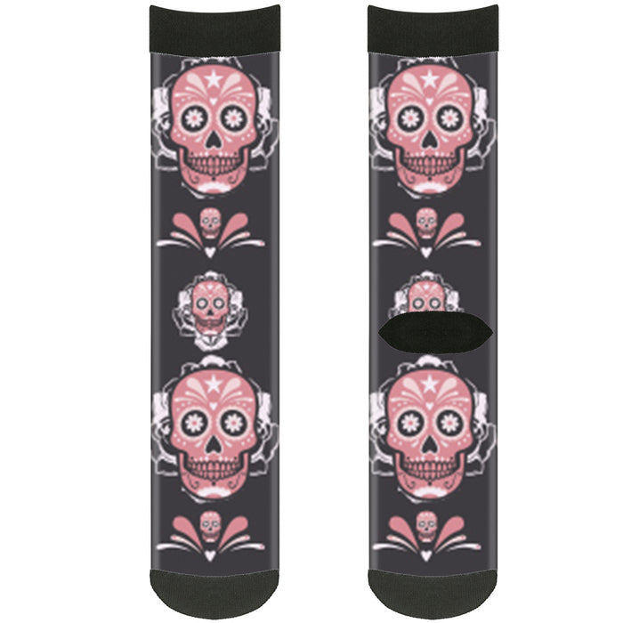 Sock Pair - Polyester - Sugar Skulls Gray Pink - CREW Socks Buckle-Down   