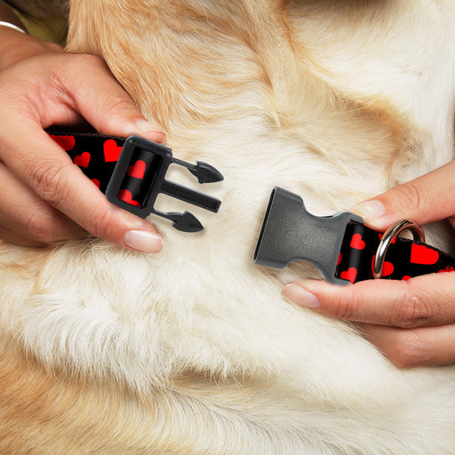 Plastic Clip Collar - Hearts Scattered Black/Red Plastic Clip Collars Buckle-Down   