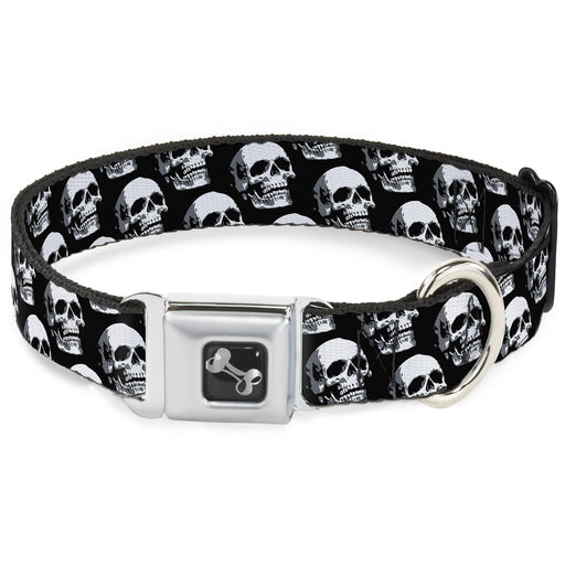 Dog Bone Seatbelt Buckle Collar - 3-D Skulls Repeat Black/Grays/White Seatbelt Buckle Collars Buckle-Down   