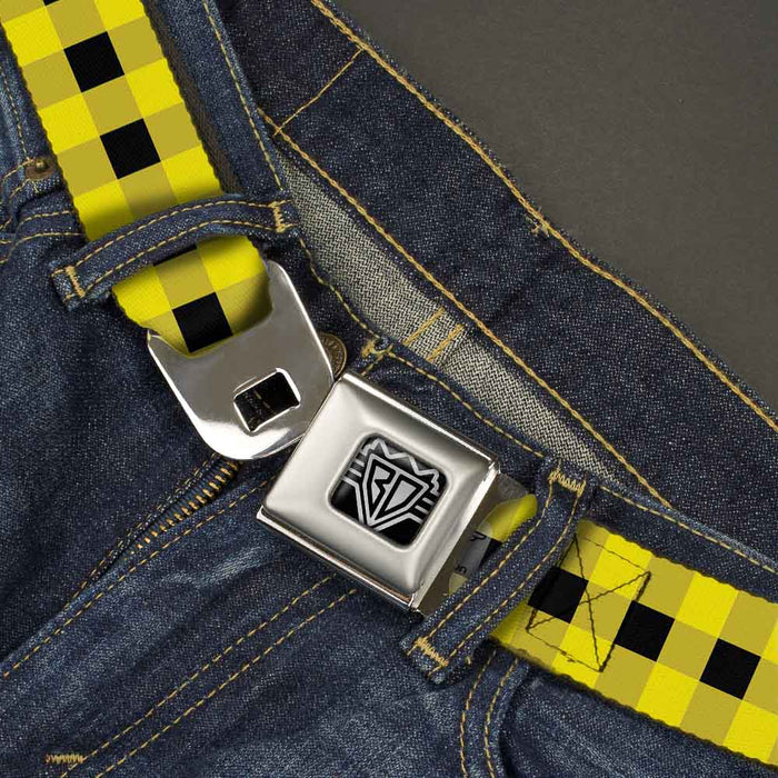 BD Wings Logo CLOSE-UP Full Color Black Silver Seatbelt Belt - Buffalo Plaid Black/Neon Yellow Webbing Seatbelt Belts Buckle-Down   