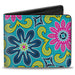 Bi-Fold Wallet - Floral Burst Turquoise Blues Pinks Yellow Green Bi-Fold Wallets Buckle-Down   