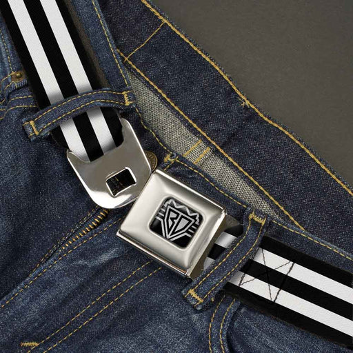 BD Wings Logo CLOSE-UP Full Color Black Silver Seatbelt Belt - Stripes 3Black/2White Webbing Seatbelt Belts Buckle-Down   