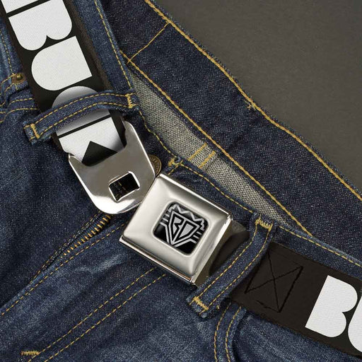 BD Wings Logo CLOSE-UP Full Color Black Silver Seatbelt Belt - BUCKLE-DOWN Shapes Black/White Webbing Seatbelt Belts Buckle-Down   