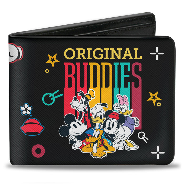 Bi-Fold Wallet - Sensational Six ORIGINAL BUDDIES Group Pose Icons Scattered Black Multi Color Bi-Fold Wallets Disney   