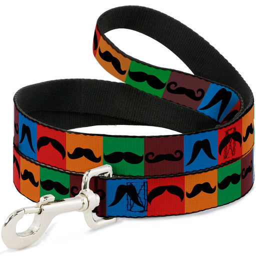 Dog Leash - Mustaches Multi Color Blocks/Black Dog Leashes Buckle-Down   