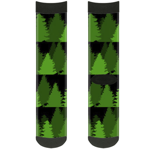 Sock Pair - Polyester - Pine Tree Silhouettes Black Greens - CREW Socks Buckle-Down   