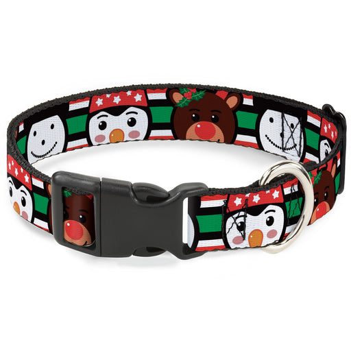 Plastic Clip Collar - Christmas Penguin/Reindeer/Snowman Stripe Red/White/Black/Green Plastic Clip Collars Buckle-Down   