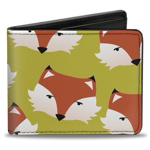Bi-Fold Wallet - Fox Face Scattered Warm Olive Bi-Fold Wallets Buckle-Down   