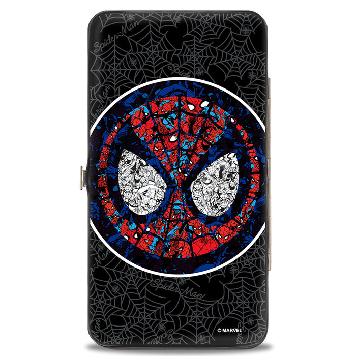 MARVEL COMICS Hinged Wallet - Stained Glass Spider-Man Face Signature Spider Webs Black Gray Blues Reds Hinged Wallets Marvel Comics   