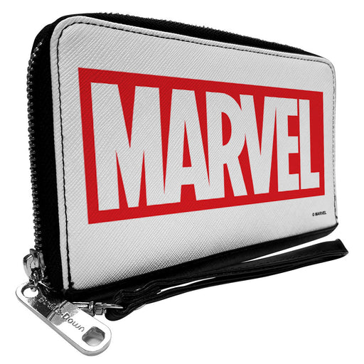 MARVEL UNIVERSE Women's PU Zip Around Wallet Rectangle - MARVEL Red Brick Logo White Red Clutch Zip Around Wallets Marvel Comics   