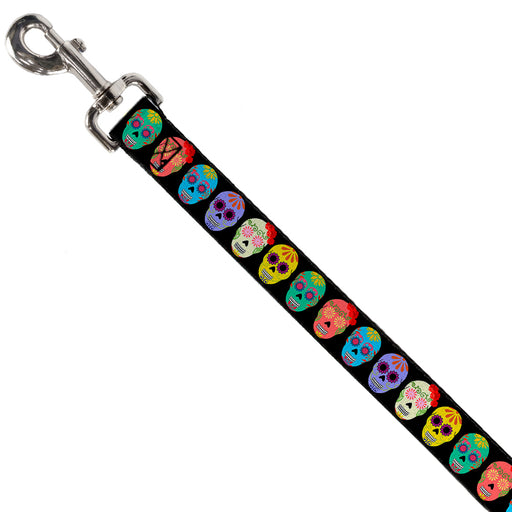 Dog Leash - Painted Sugar Skulls Black/Multi Color Dog Leashes Buckle-Down   