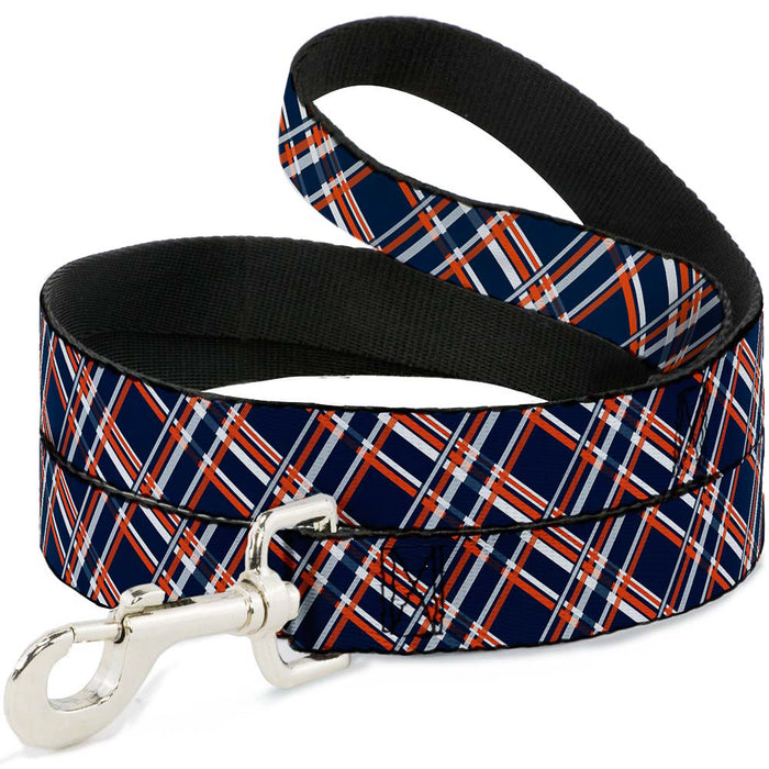 Dog Leash - Plaid X3 Navy/Orange/White Dog Leashes Buckle-Down   