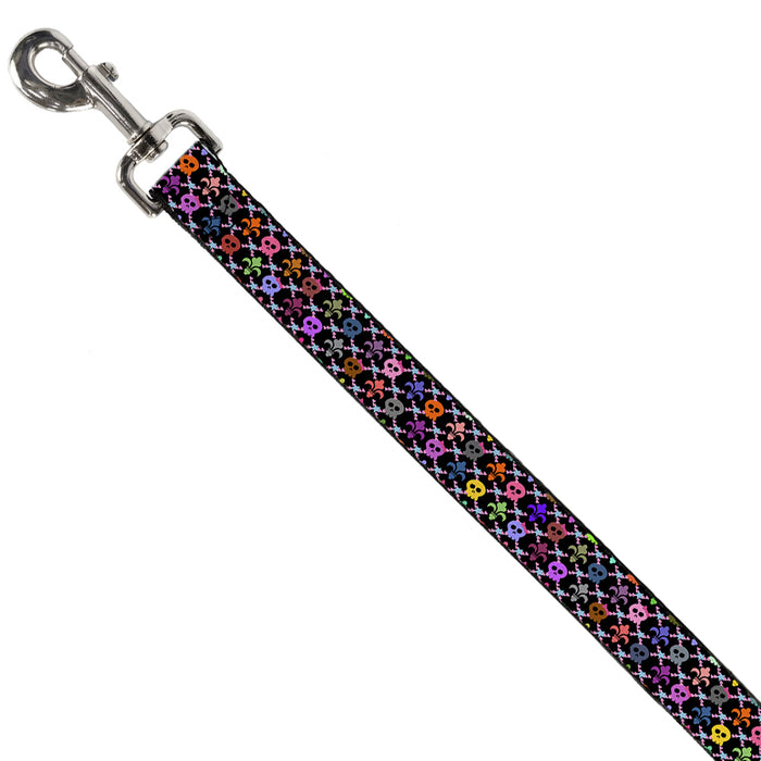 Dog Leash - Skull & Fleur-de-Lis Black/Multi Color Dog Leashes Buckle-Down   