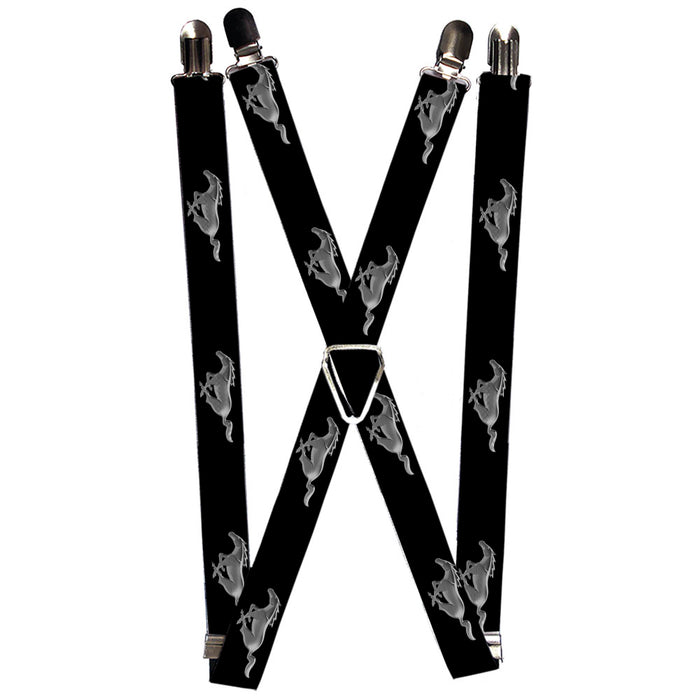 Suspenders - 1.0" - Ford Mustang Pony Silhouette Black Silvers Suspenders Ford   