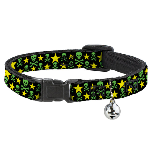Cat Collar Breakaway - Skulls & Stars Black Green Yellow Breakaway Cat Collars Buckle-Down   