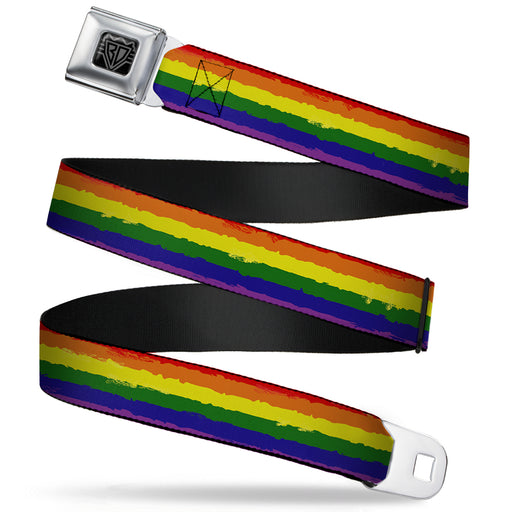 BD Wings Logo CLOSE-UP Full Color Black Silver Seatbelt Belt - Rainbow Stripe Painted Webbing Seatbelt Belts Buckle-Down   