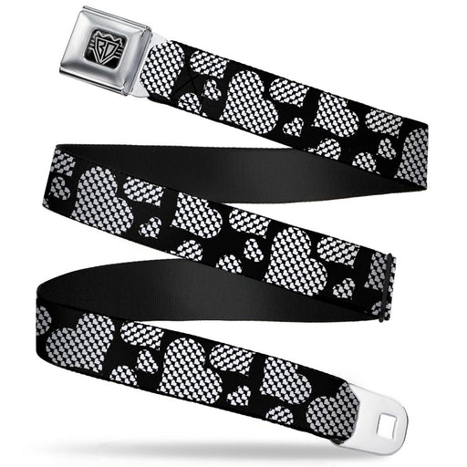 BD Wings Logo CLOSE-UP Full Color Black Silver Seatbelt Belt - Eighties Hearts Black/White Webbing Seatbelt Belts Buckle-Down   
