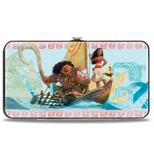 Hinged Wallet - Moana Voyage Group Pose Tribal Icons Collage Blues Multi Color Hinged Wallets Disney   