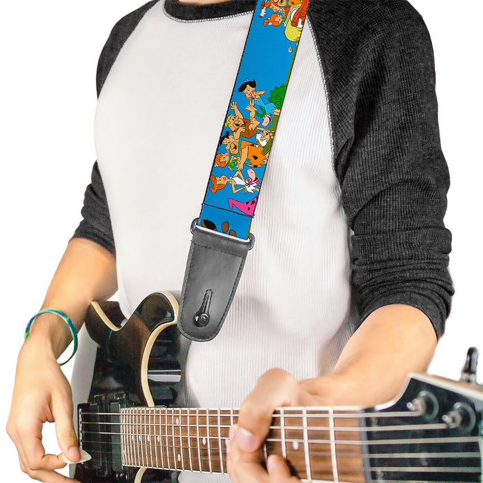 Guitar Strap - The Flintstones and Rubbles Group Pose Logo Blue Guitar Straps The Flintstones   