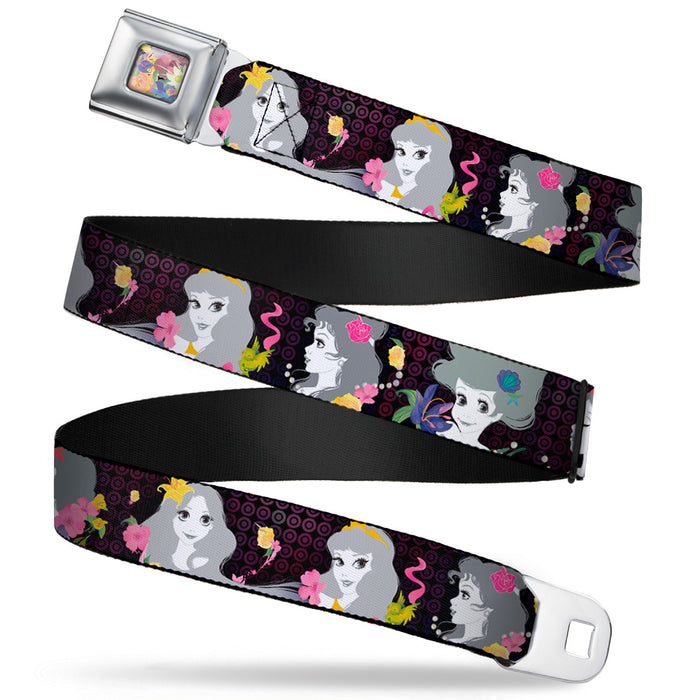 Floral Collage Full Color Multi Pastel Seatbelt Belt - Princess Silhouettes Dots Black/Purple/Gray/Multi Color Webbing Seatbelt Belts Disney   